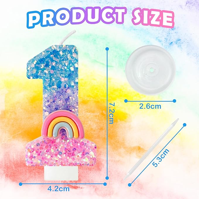 Rainbow Birthday Number Candles, Number 1 Candles, Cupcake Decorations, Macaron Birthday Cake Decorations, Cartoon Theme Party Supplies (Number 1)