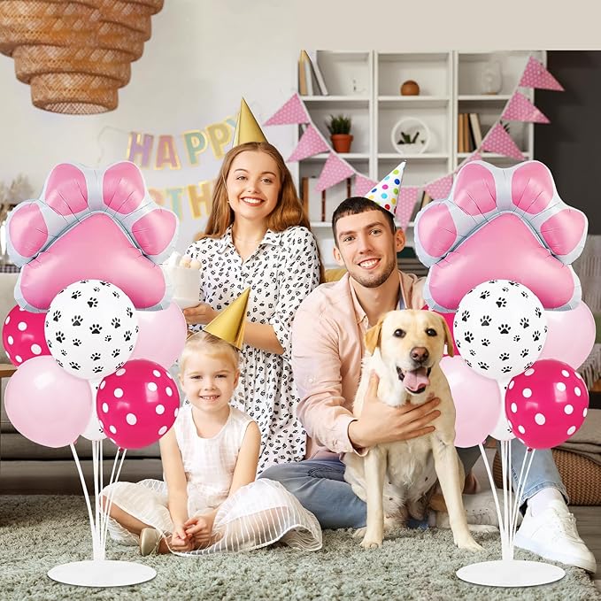 Dog Paw Party Balloons Stand Kit 2 Sets with 2 Dog Paw Print Foil Balloons Dog Themed Party Balloon Centerpiece for Tables for Girls Pet Dog Party Supplies Baby Shower Puppy Themed Decorations