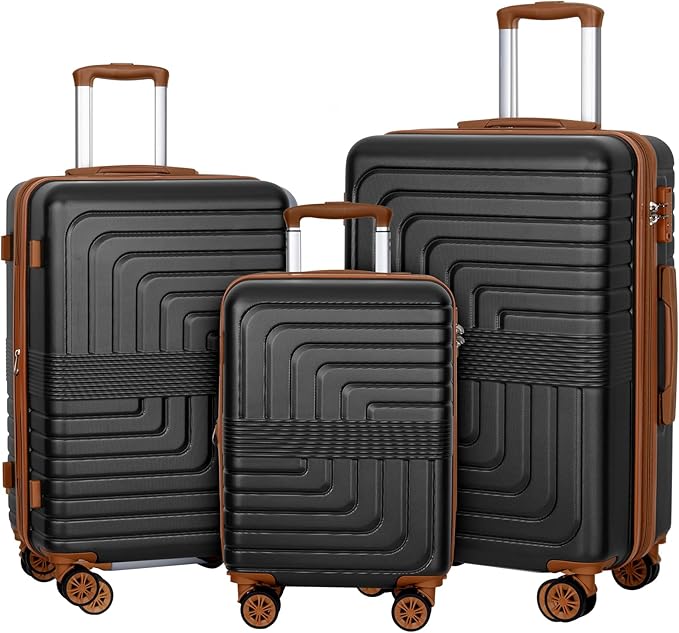 Romswi 3-Piece Expandable Luggage Set 20/24/28 Inch, Spinner Hardshell Lightweight Suitcases with TSA Lock, YKK, Checked & Carry On Luggage Set, Black