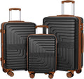 Romswi 3-Piece Expandable Luggage Set 20/24/28 Inch, Spinner Hardshell Lightweight Suitcases with TSA Lock, YKK, Checked & Carry On Luggage Set, Black