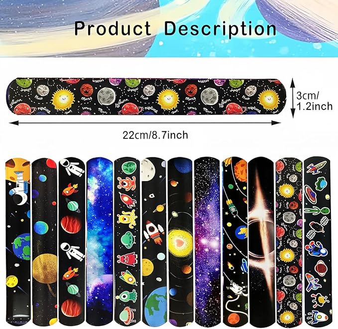 74PCS Space Slap Bracelets&Stickers Outer Space Theme 24PCS Slap Bracelets 50PCS Stickers Party Favors Basket Bag Filler School Prizes Gifts Party Favors Bulk