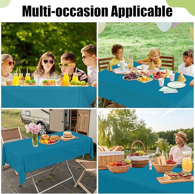 Smiry Disposable Table Cloth - 12 Pack, 54 x 108 Inch Waterproof Rectangle Tablecloths for Parties, Decorative Plastic Table Cover, Leakproof & Sturdy, Aqua