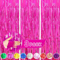 3Pack Pink Foil Fringe Curtain Backdrop - 3.3ft x 8.3ft Metallic Tinsel Photo Booth Decor for Birthday Party Decorations