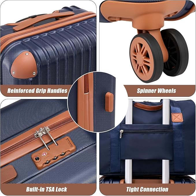 Cosbarn Carry On Luggage Sets 3 Piece, 20 Inch Luggage 22x14x9 Airline Approved with Wheels and TSA Lock, ABS Lightweight Hardshell Travel Suitcase Set with Duffel Bag Travel Bag for Men Women