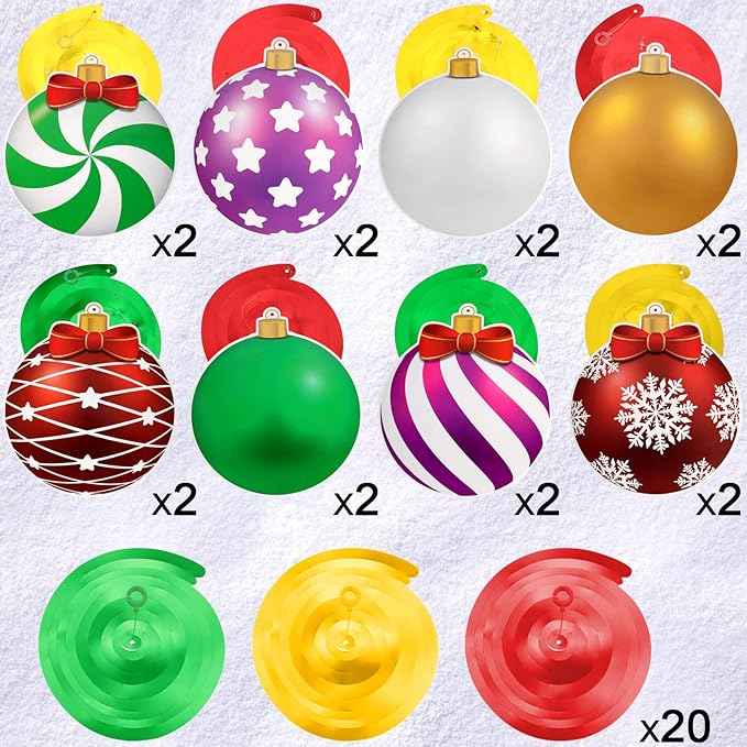 Skylety 36 Pcs Christmas Hanging Foil Swirl Decorations Party Ceiling Foil Swirl Decorations Christmas Ball Sign Snowflake for Ceiling Indoor Outdoor Holiday Party Supplies(Cute Style)