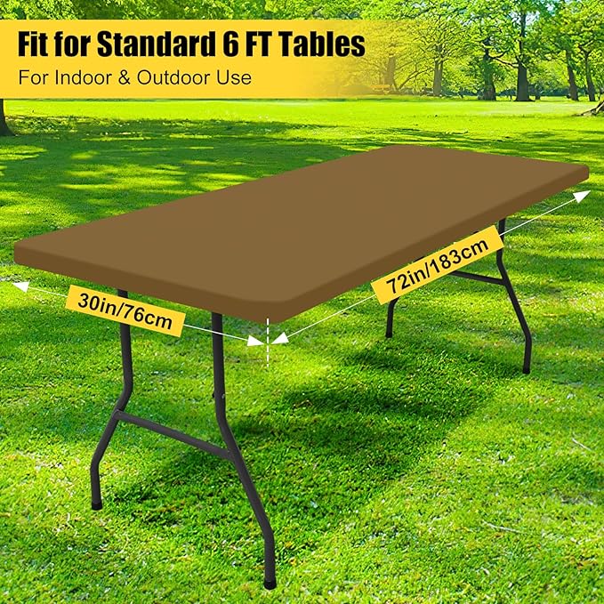 Smiry 2 Pack Rectangle Picnic Table Cloth, Waterproof Elastic Fitted Tablecloths, Washable Polyester Rectangular Patio Table Cover for Camping, Indoor and Outdoor (Brown, 30"x72")