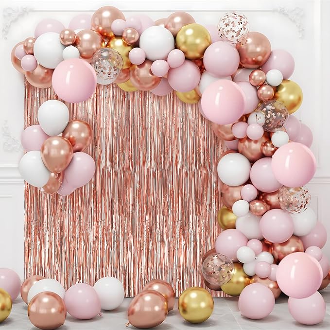 4 Pack Rose Gold Foil Fringe Curtains Door Streamers Party Decorations 3.3 x 8.2 ft, Tinsel Curtain Fringe Backdrop for Parties, Door Fringe Birthday Streamers, Photo Booth Backdrops, Party Decor