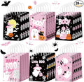 24 Pcs Halloween Party Favors Bags with Handle Trick or Treat Gift Bags Boo Gift Ghost Black and Pink Pumpkin Candy Halloween Goodies Present for Wrapping Birthday Party