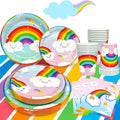 20 Guests Rainbow Birthday Party Tableware, Include Colorful Plates Cups Napkins Tablecloth etc Rainbow Birthday Party Decorations