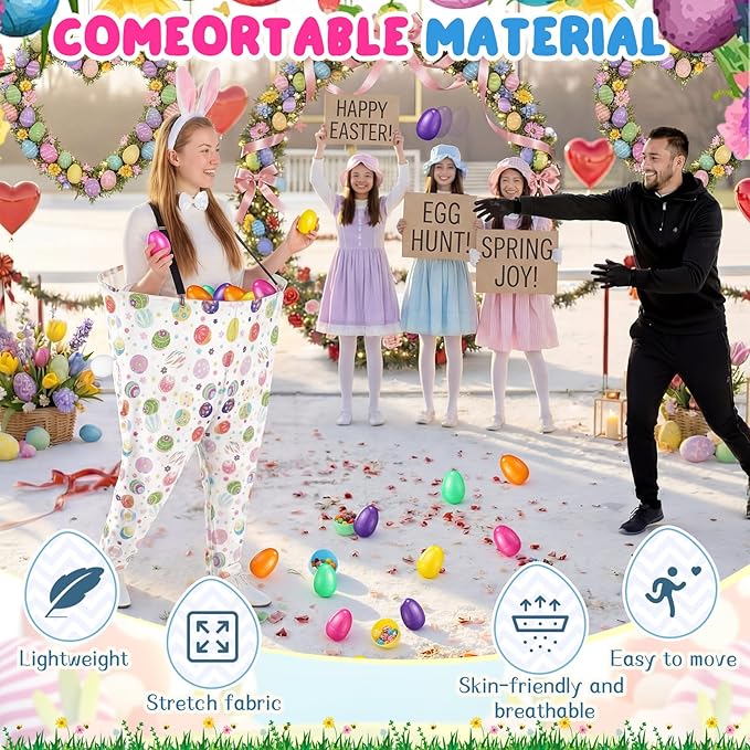 Vinsot 16 Pcs Easter Granny Pants Yard Game Set Oversized Granny Pants with Colorful Easter Eggs, Bowtie, Bunny Ears and Tail, Outdoor Tossing Game Bunny Suit for Spring