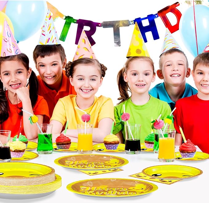 96Pcs Duck Birthday Party Decorations Cartoon Yellow Duck Themed Plates and Napkins Tableware Set Duckie Baby Shower Party Decorations for Gender Reveal One Lucky Ducks Birthday Supplies Serve 24