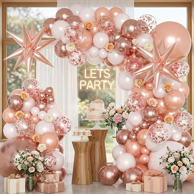 Rose Gold Balloon Arch Kit Garland, Rose Gold Birthday Decorations for Girls Women Bachelorette Bridal Shower Baby Shower Bridal Shower 2026 Graduation Party Anniversary Decorations