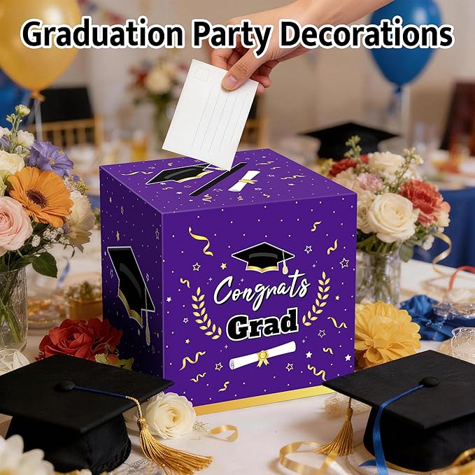 Graduation Decorations 2026 Purple Graduation Card Box Graduation Party Decorations,Graduation Box,Congrats Grad Gifts Box for 2026 Graduation Party Supplies Favors