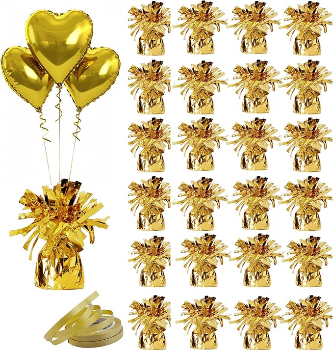Aluminum Foil Balloon Weights for Parties (24 pcs) - 0.31lb (140g) Each - Premium Balloon Anchors for Birthday, Wedding, Dinner, Indoor & Outdoor Decorations(Gold 24pcs)