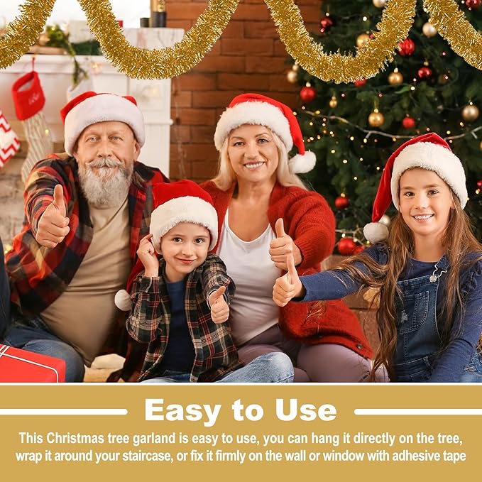 50 Feet Christmas Tinsel Garland, Metallic Twist Garland Wall Hanging Tinsel Garland Backdrop for Parade Floats, Carnival, Birthday, Wedding, New Year Party Decorations (Champagne Gold, 2in x 50ft)