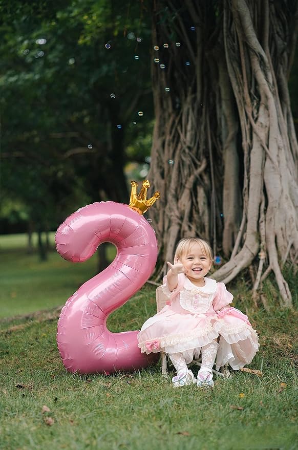 40 inch Pink Number 6 Balloon with Crown, Pink Crown Balloons 0-9 for 6th Birthday Party Anniversary Decorations Supplies
