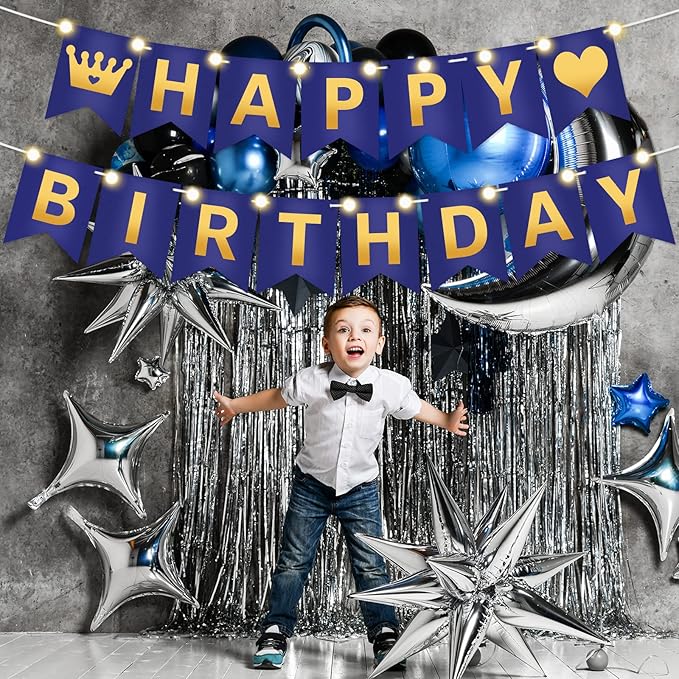 TaoBary 135 Pcs DIY Banner Custom Letters Kit Make Your Own Banner for Birthday Graduation Party Decor Include 107 Letters and Numbers, 16 Symbols, 2 String Lights, 5 Needles, 5 Rope (Navy Blue)