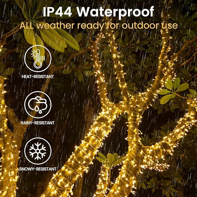 4 Pack String Lights Battery Operated with Timer, 66FT 200 LED Waterproof Battery Twinkle Lights, 8 Modes Fairy Light for Indoor & Outdoor Party Bedroom Porch Tree Christmas Decorations (Warm White)