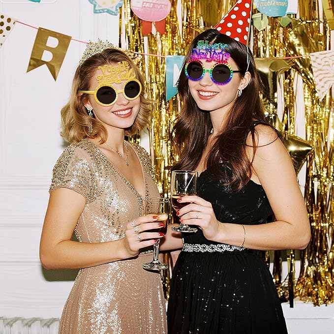 hoyuwak 6 PCS Happy New Year Eyeglasses Glitter Funny New Year Party Glasses Funny Party Sunglasses for Party Supplies