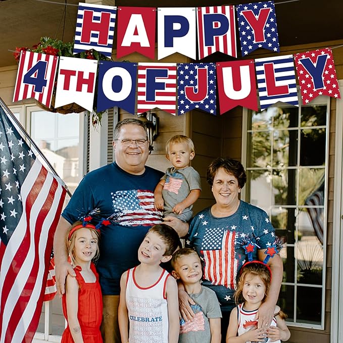 YQUQWN 4th of July Banner - Happy 4th of July Banner for Independence Day Decorations, Patriotic Party Supplies