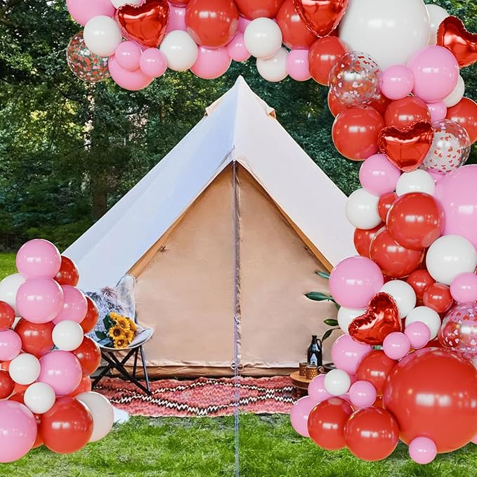 Pink and Red Balloon Arch Kit,112pcs Different Size Pink and Red Balloons,Light Pink Balloons for Birthday Valentines Day Wedding Party Decoration