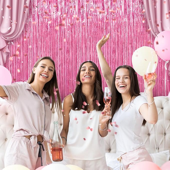 6 Pack Pink Foil Fringe Curtains Streamers Party Decorations 3.3 x 8.2 ft, Pink Tinsel Curtain Fringe Backdrop for Parties, Door Fringe Birthday Streamers, Barbie Backdrop Birthday Party Decorations
