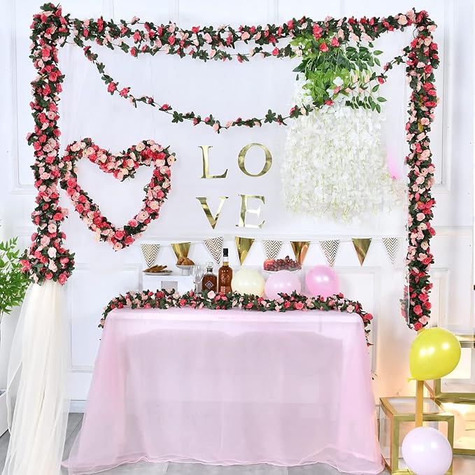 MARTINE MALL Rose Vines with 99 Ft/300 LED String Lights, Floral Garland for Bedroom, Wedding Decor