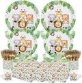 Safari Jungle Baby Shower Plates Set Decorations Wild One Birthday Party Decorations Serves 25,Sage Green Plates Napkins Cups and Forks Animals Theme Disposable Tableware Set