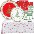 Atonofun Christmas Party Supplies, Merry Christmas Paper Plates and Napkins, Disposable Party Plates, 12oz Cups, Napkins and Forks for Xmas, Holiday Party Decorations Serves 24