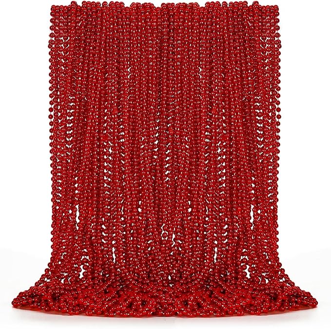 24PCS Bead Necklace, Red Bead Necklace Stuff Party Favors, 33" Christmas Necklaces Festival Parade Throw Accessories for Wedding Birthday Valentines Mardi Gras Xmas Celebrations Decorations