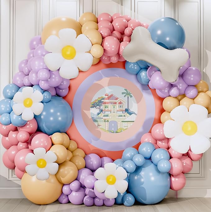 ALL-IN-1 Blue Balloon Arch Kit with BONUS Bone & Daisy Balloons for Birthday Decoration Girl - Pastel Balloons Garland for Blue Party Decorations & Party Supplies - Puppy Party Decorations
