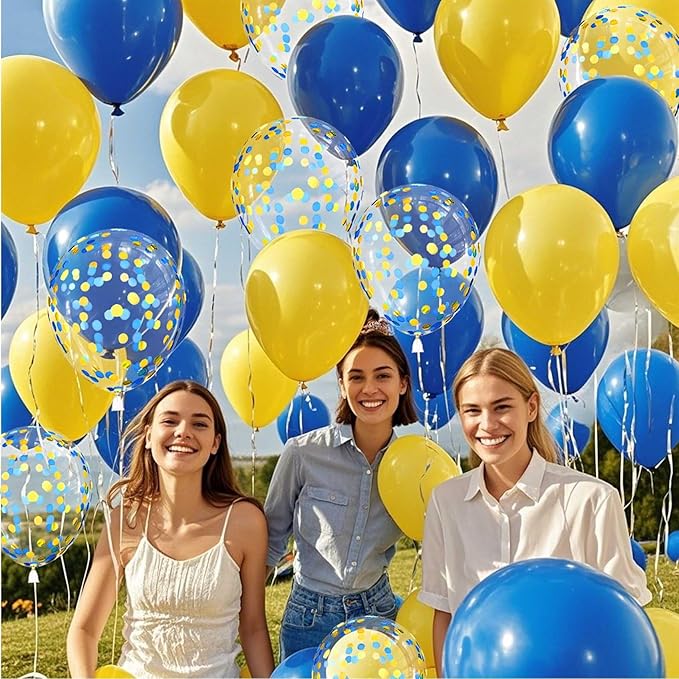 Yellow Blue Balloons with Confetti Balloons 12 inch Latex Balloons 80 Pcs for Wedding Birthday Baby Shower Patriotic Themed Party Decorations