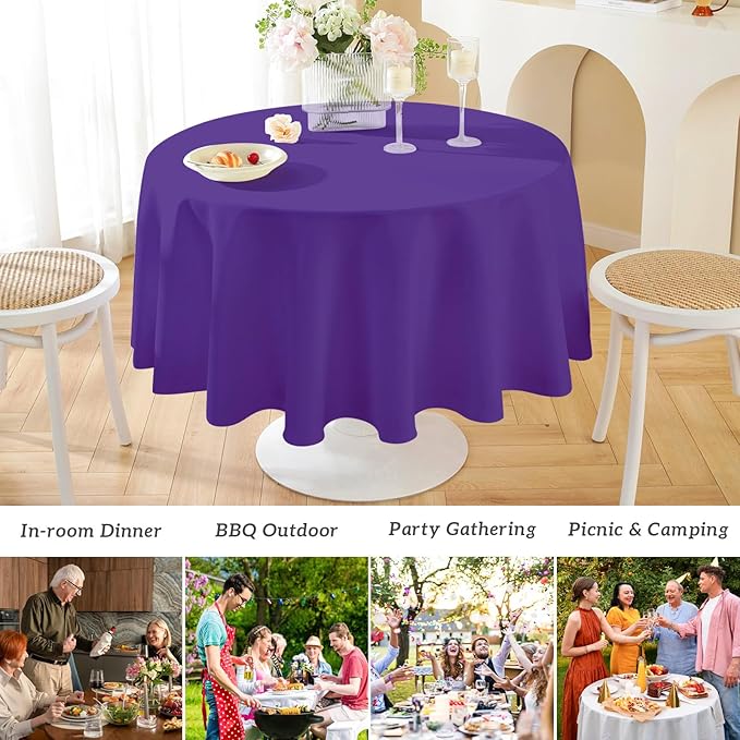 Mulbozy 2 Pcs Purple Round Tablecloth, 84 inches Disposable Plastic Purple Circle Table Covers for Baby Shower Wedding Bridal Shower Birthday Party Decorations
