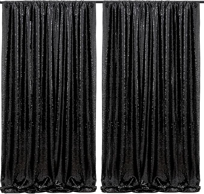 B-COOL Black Sequin Backdrop Curtains 2 Packs 5ftx8ft Sparkle Backdrop Fabric Glitter Photography Drapes for Stage Party Ceremony Birthday Decoration