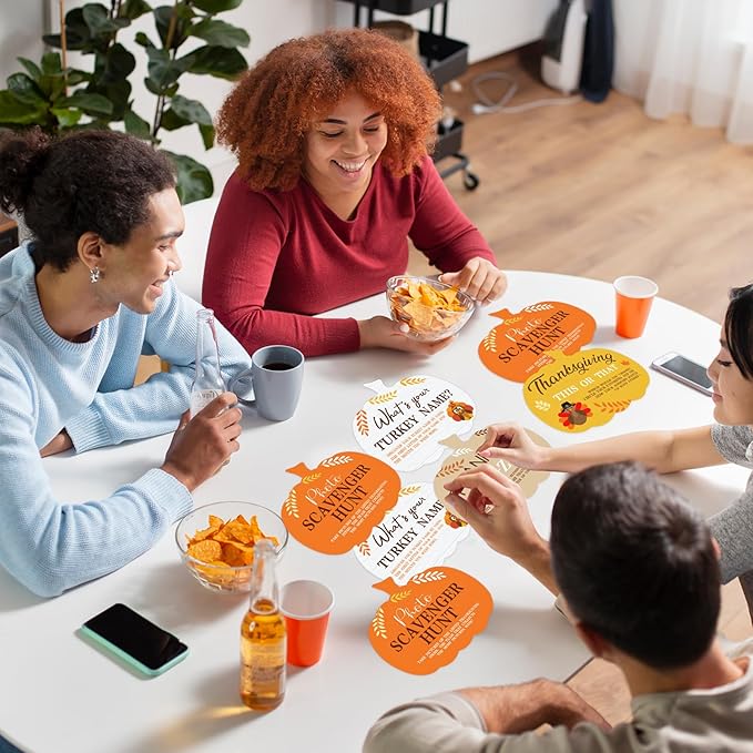 COCHIE Thanksgiving Games for Family Party Adults Office Large Groups, What is Your Turkey Name Games, Autumn Photo Scavenger Hunt Game, Fall This or That Classroom Activities (Pumpkin)