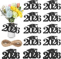 Chinco 24 Pcs 2026 Graduation Decorations Class of 2026 Graduation Centerpieces for Table Glitter Cutouts Grad Cap Tags Double Side Sparkling Glitter Confetti Party Decor for Vase Mason Jar (Black)