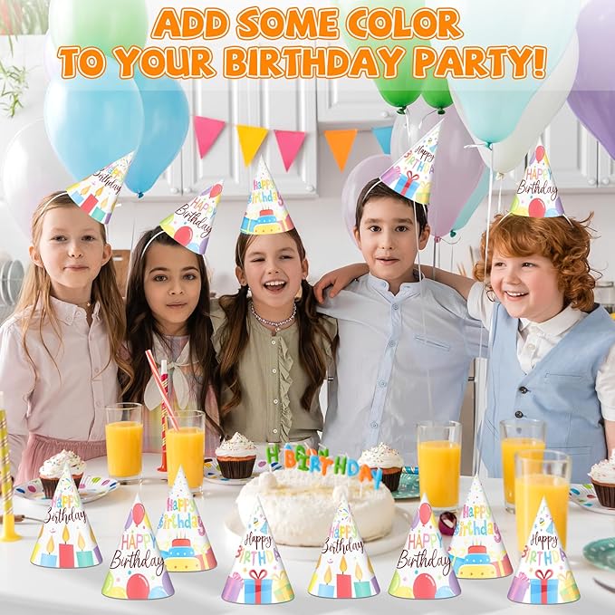 32Pcs Colorful Party Hats for Kids Happy Birthday Cone Paper Hats Classroom Celebration Supplies Favors
