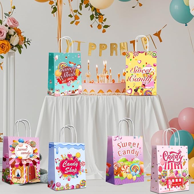 Cabaubl 24 Pack Candy Goodie Bags, Gift Bag with Handles, Candy Bags for Candy Party Favors, Treat Bag for Birthday Party Decorations