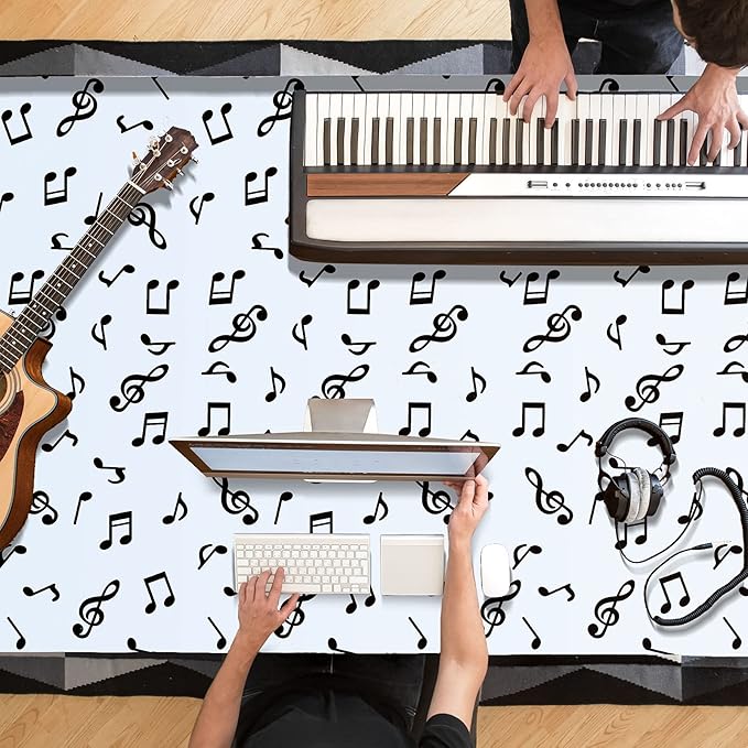 108 x 54 Inch Musical Notes Tablecover Musical Plastic Tablecloth Disposable Table Cover Notes Theme Birthday Party Decoration Supplies(4 Pieces)