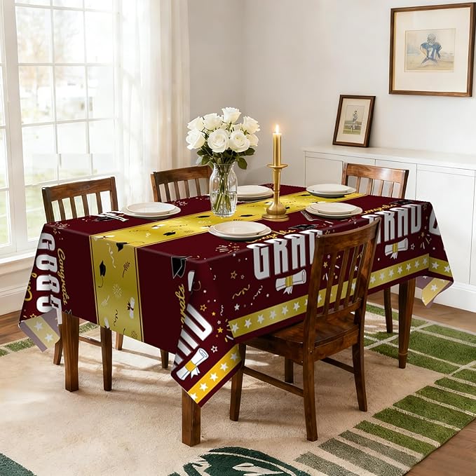 6 Pack Disposable Plastic Tablecloth 54" x 108" Burgundy Class of 2026 Grad Party Table Cloths Disposable for 6 to 8 Foot Tables Graduation Party Indoor or Outdoor (Graduation Burgundy)