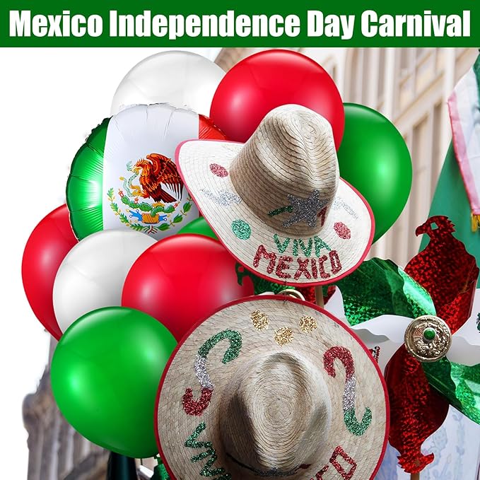 Hungdao 100 Pcs Mexican Independence Day Party Balloons 70 Pcs Red Green White Latex Balloons 30 Pcs Mexico Flag Foil Balloons for Viva Mexico Dia De La Independencia Fiesta Birthday Party Supplies