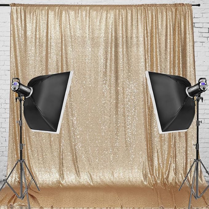 Juya Delight Light Gold Sequin Photography Backdrop Curtain for Party Banquet Festival Wedding Anniversary Exhibition,(6ft x 8ft，Light Gold)…
