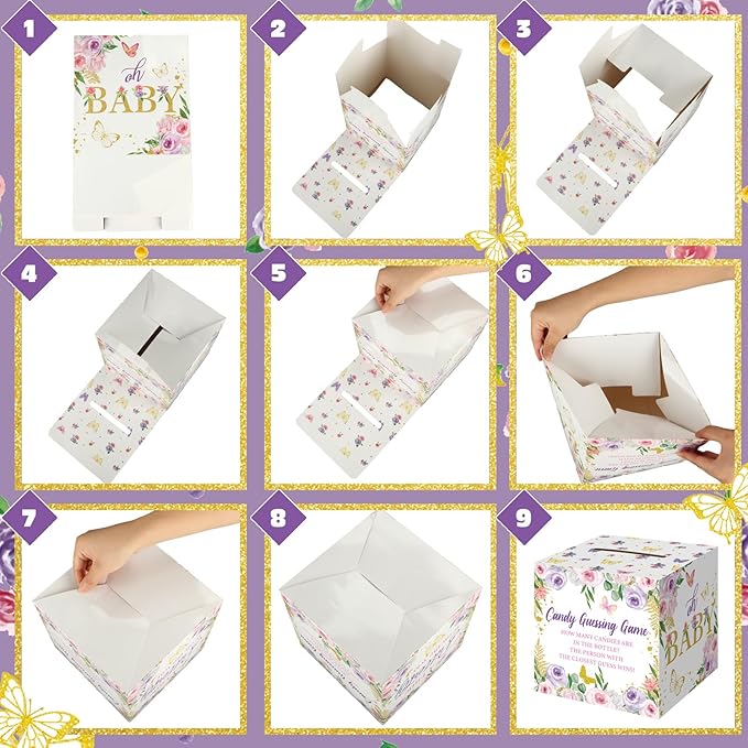 Glenmal 52 Pcs Baby Shower Games Gift Sets Large Baby Bottle for Shower Game Guess How Many Candies Decorations for Gender Reveal(Butterfly)