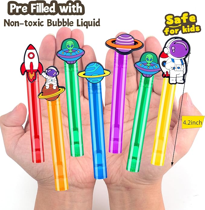 24Pcs Space Bubble Wands for Kids Astronaut Party Favors Supplies Decorations, Pinata Goodie Bag Stuffers & Classroom Prizes