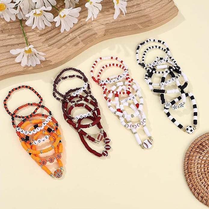 Cooluckday 36 Pcs Holiday Heishi Surfer Bracelets for Women Bulk Easter Mother's Day Christmas St. Patrick's Day Mardi Gras Bracelet Stackable Stretch Friendship Bracelets Set
