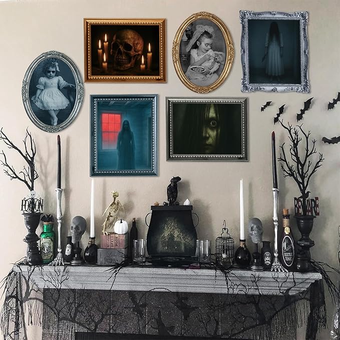 Halloween Decorations Indoor Scary Wall Decor, 10Piece Poster Creepy Frames Portraits Pictures, Gothic Decor Horror Castle Haunted House Mansion Decor Decoration Party Supplies