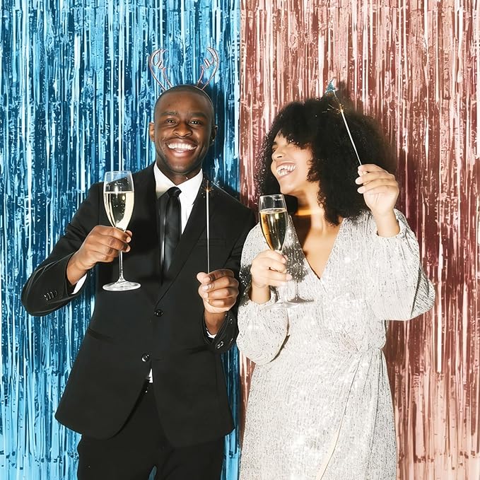 Homiest 6 Pack Champagne Tinsel Backdrop, 3.3x6.6 FT Metallic Tinsel Foil Fringe Curtains Party Decorations, Birthday Door Streamers for Baby Shower Wedding, Photo Booth Props Background Wall Decor