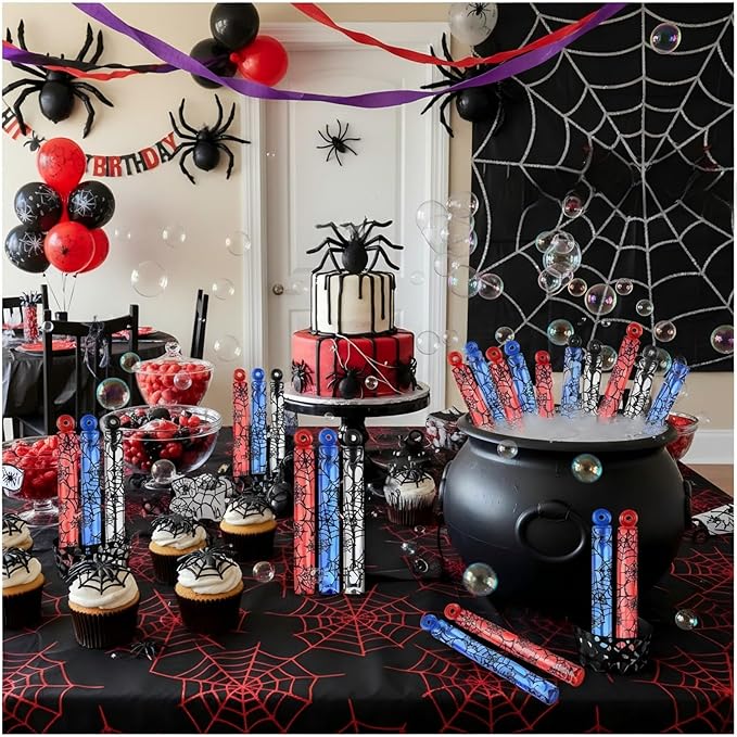 32 Pcs Spider Themed Bubble Wands Spider Bubbles Party Favors for Adult Summer Activity Birthday Gifts Carnival Goody Bag Stuffers Wedding Supplies
