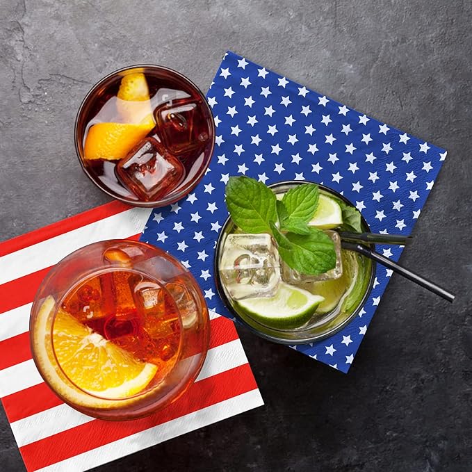 Gatherfun American Flag Patriotic Party Supplies Disposable Paper Napkins Cocktail Napkins for Veterans Day Election Day 4th of July Independence Day Decorations, 40 Pack of Stars+40 Pack of Stripes