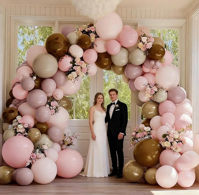 Pink Brown Balloon Arch Kit Double Stuffed Light Dusty Rose Pink Mauve Sand White Cream Nude Tan Balloon Garland for Birthday Baby Shower Cowgirl Bridal Wedding Western Party Decoration